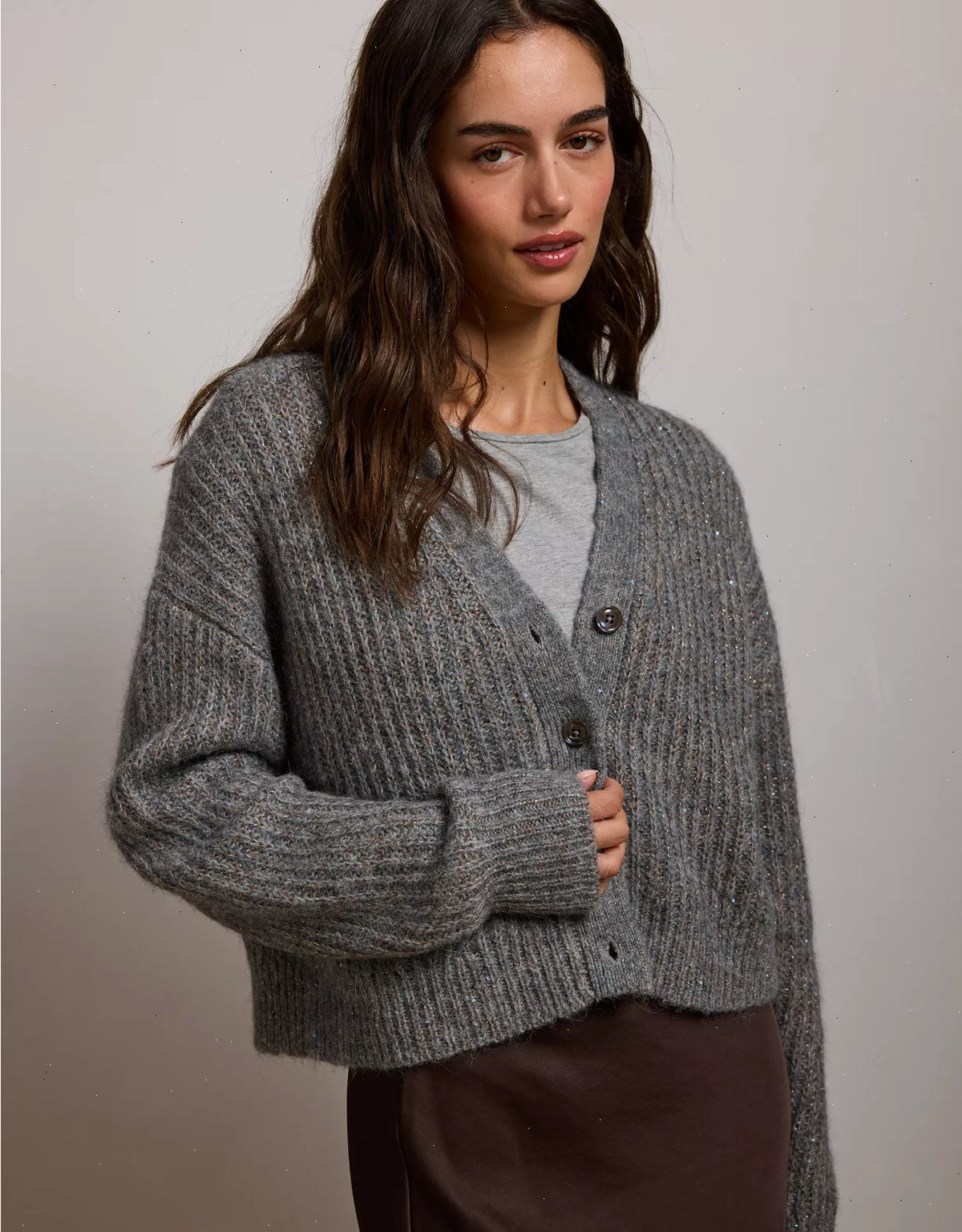 AE77 Shaker Stitch Cardigan Sweater