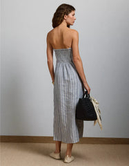 AE77 Premium Strapless Linen Midi Dress