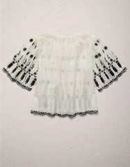 AE77 Embroidered Bell Sleeve Blouse