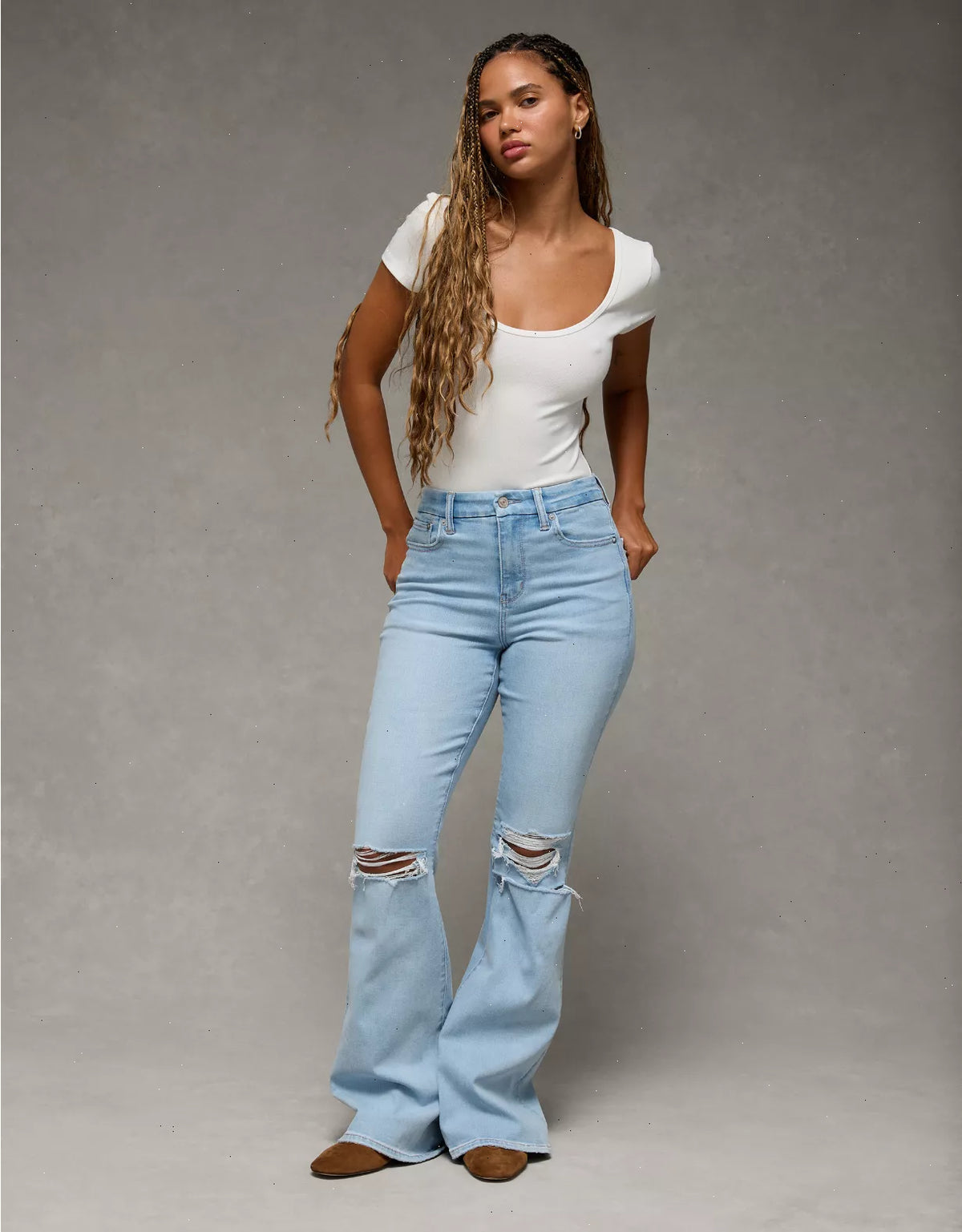 AE Next Level Curvy Ripped Super High-Waisted Flare Jean