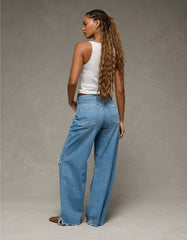 AE Dreamy Drape Stretch Curvy Ripped Super High-Waisted Baggy Wide-Leg Jean