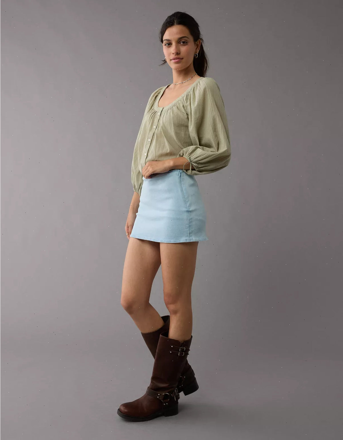 AE Next Level Low-Rise Denim Micro Skort