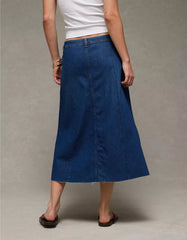 AE Low-Rise A-Line Denim Midi Skirt